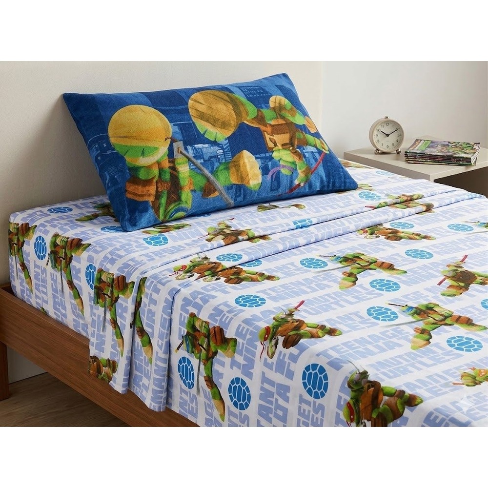 Teenage Mutant Ninja Turtles Sheet Set Twin Flat Fitted‎ Pillowcase 3pc